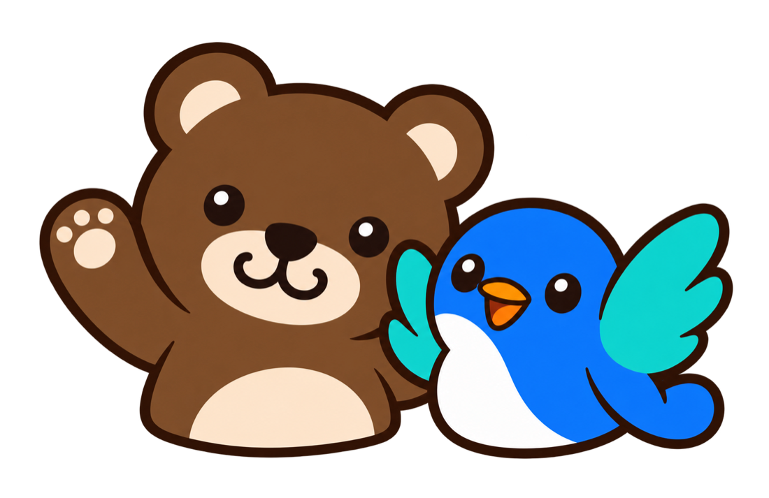 MOEのくまとLarkの鳥が並ぶ共同アンバサダーマーク