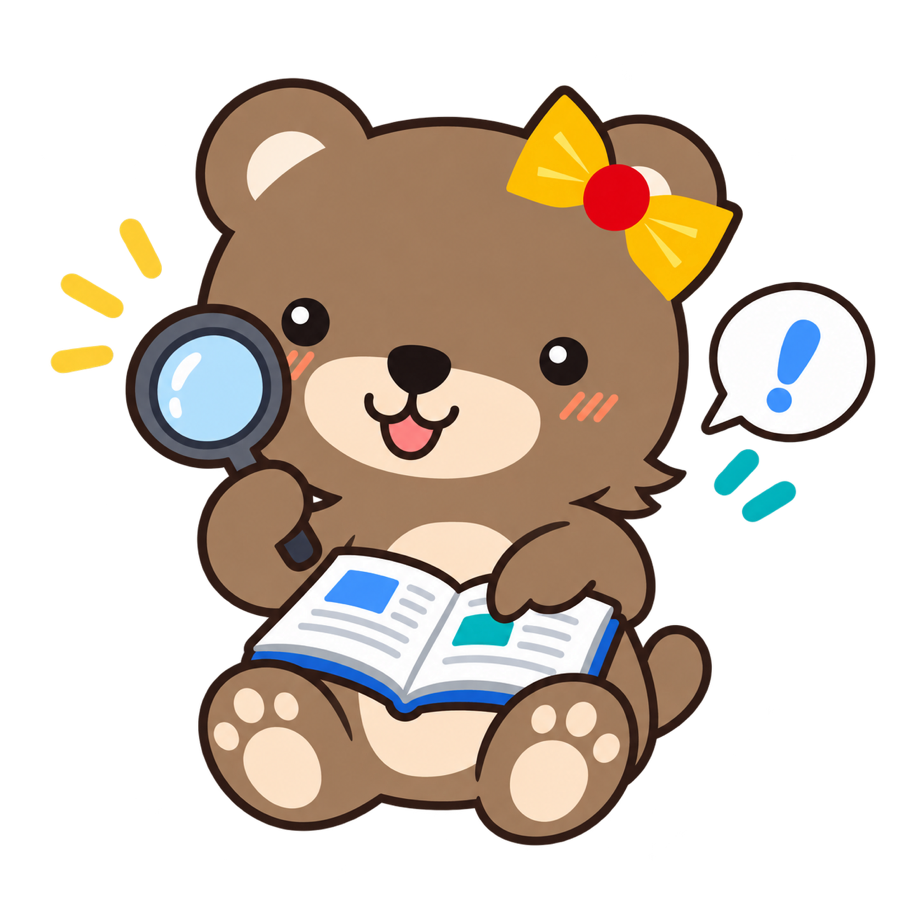 用語集を開いて言葉を調べるリボン付きのMOEキャラクター